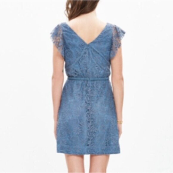 MADEWELL Dusty Blue Lace Flutter Sleeve Dress Sz 2 - Picture 3 of 14